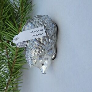 Silver Hedgehog Glittered Ornament - Made In Poland